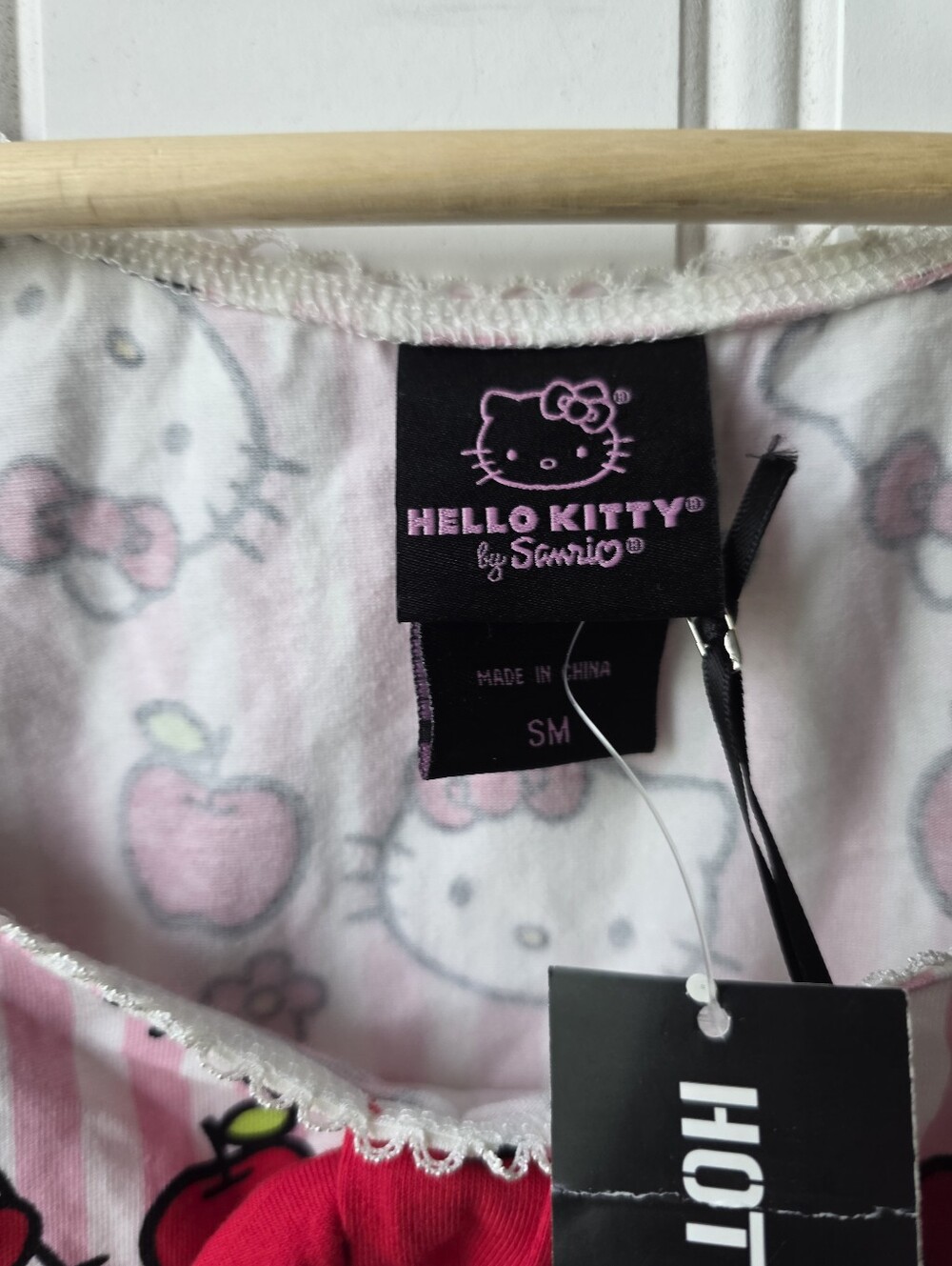 Hot Topic Hello Kitty Sanrio Y2K Pink Striped Blouse Top Apples Small Medium - Picture 3 of 11